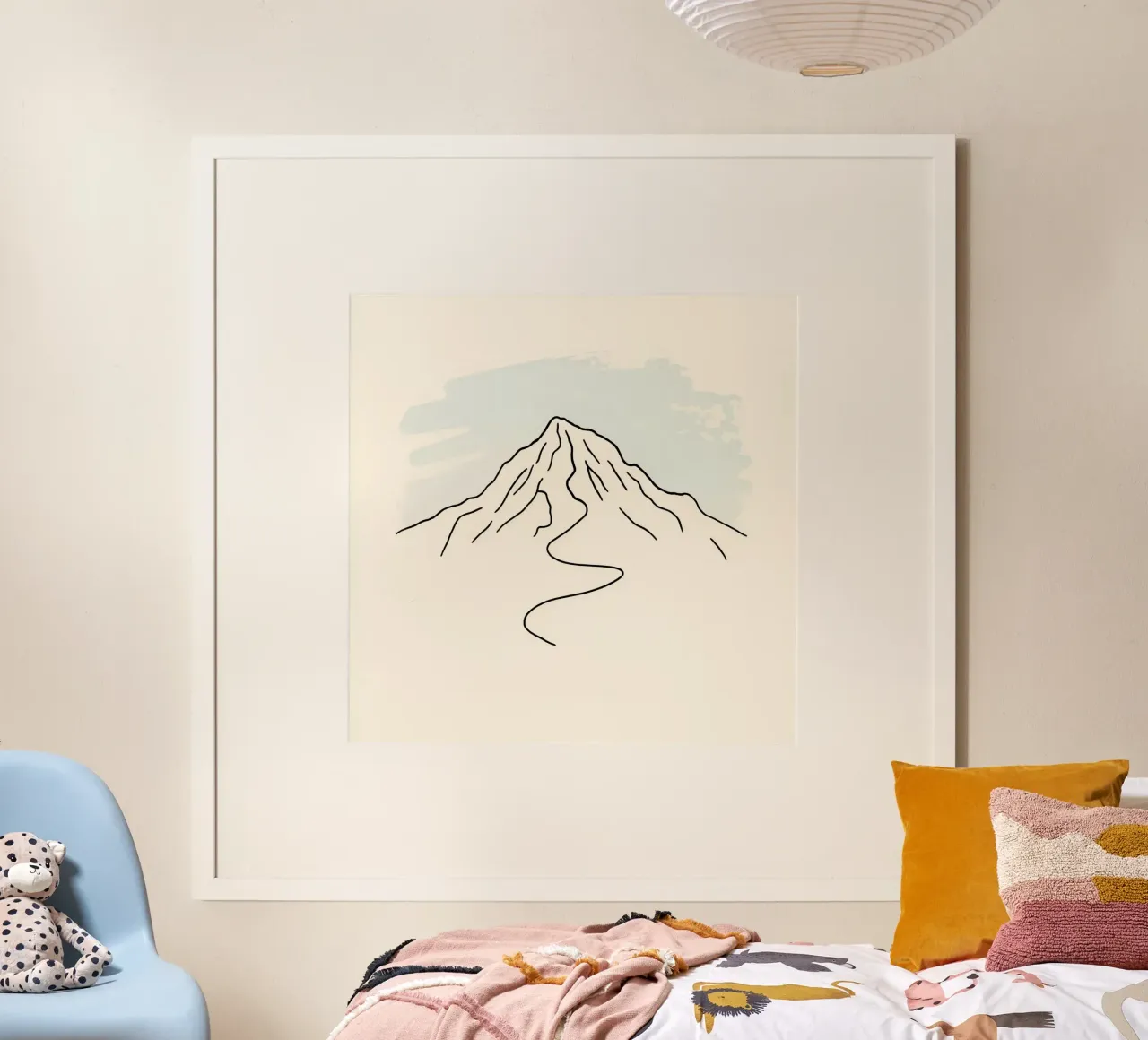 Mountain peak outline with winding trail under soft sky hahnemühle by DesignDoodle