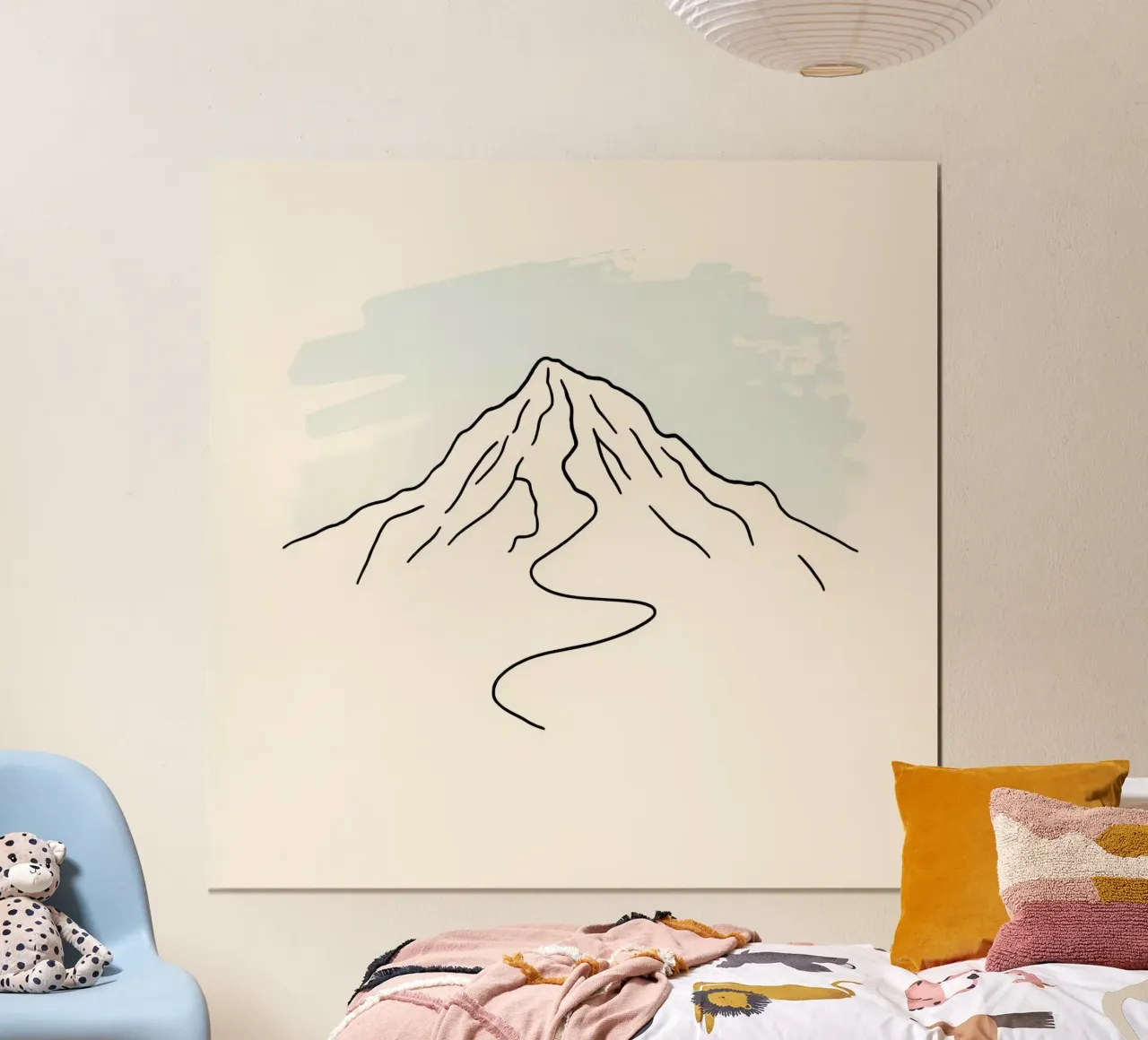 Mountain peak outline with winding trail under soft sky hahnemühle by DesignDoodle