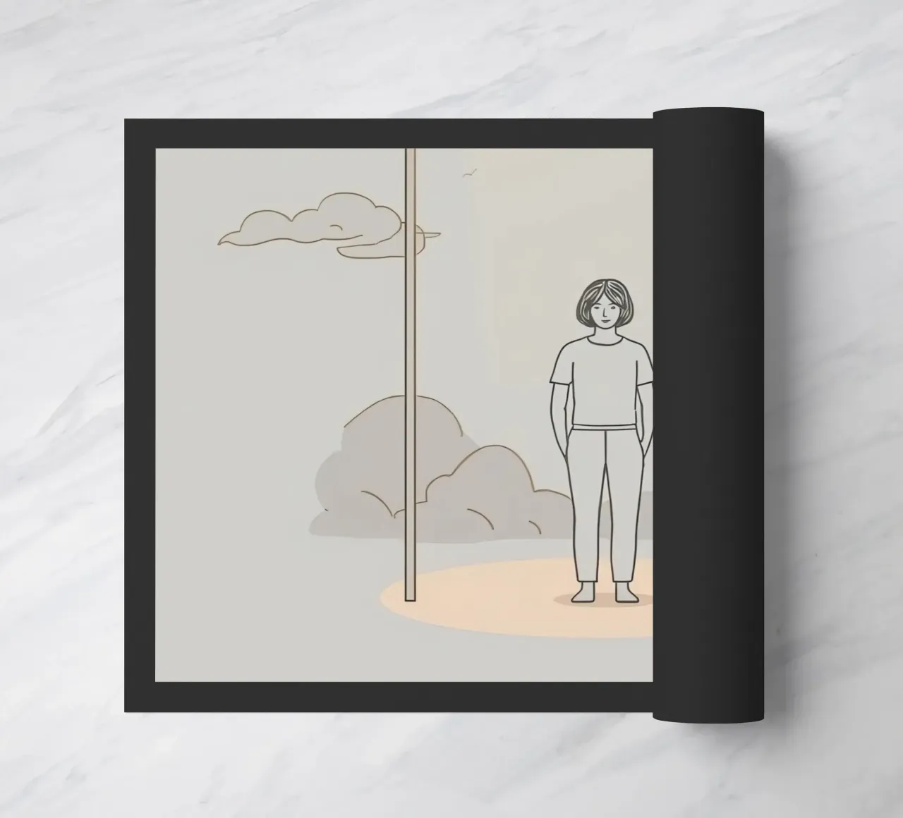 Giovane donna in piedi sotto un lampione in una giornata nuvolosa zerbino da DesignDoodle