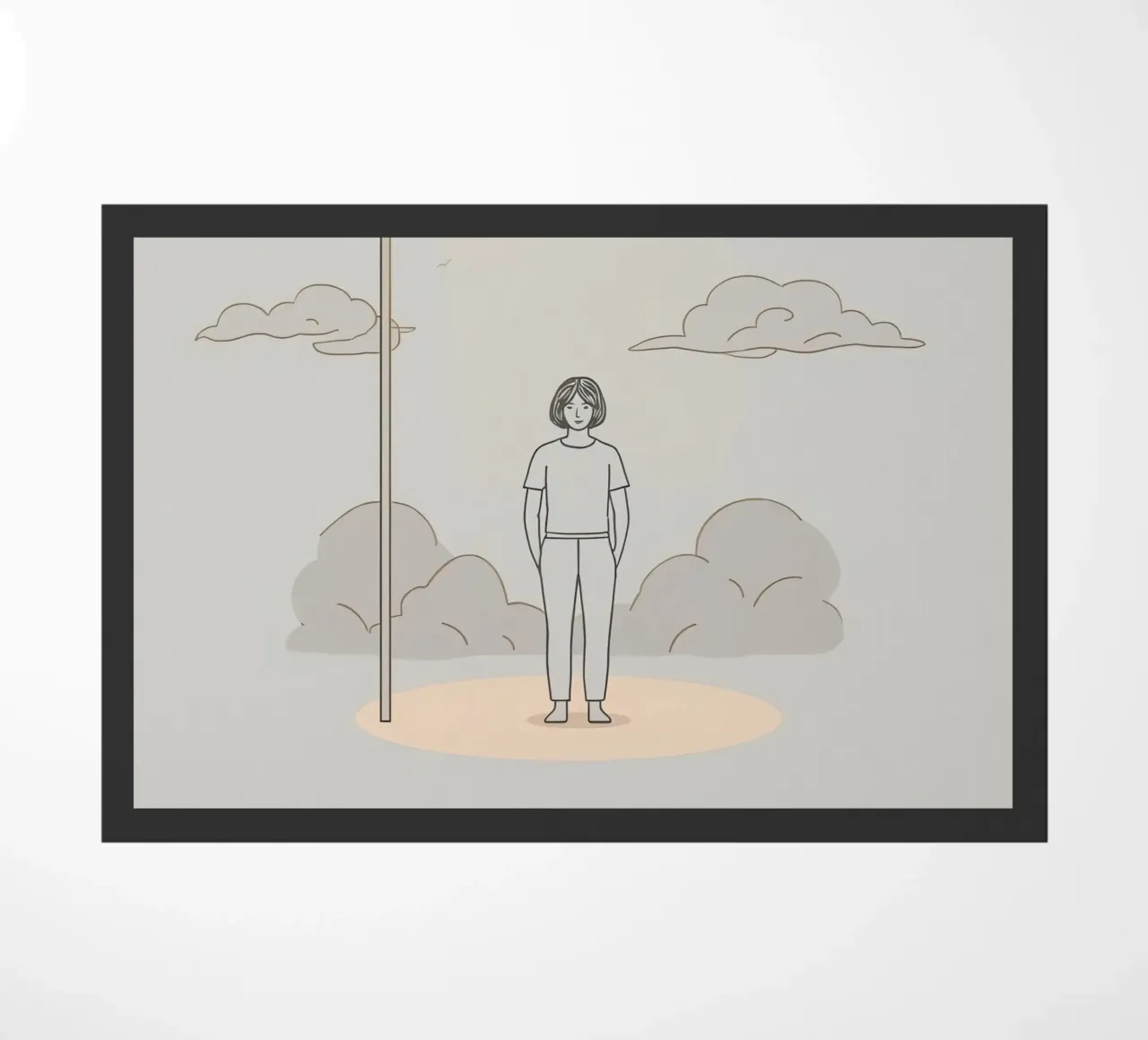 Giovane donna in piedi sotto un lampione in una giornata nuvolosa zerbino da DesignDoodle
