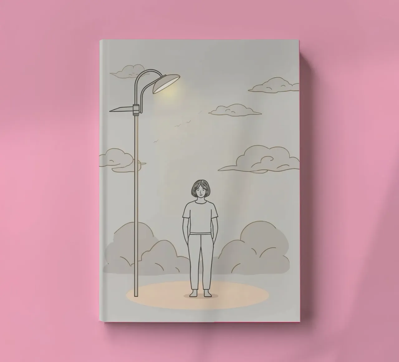 Jeune femme debout sous un lampadaire par une journée nuageuse carnet de notes de DesignDoodle
