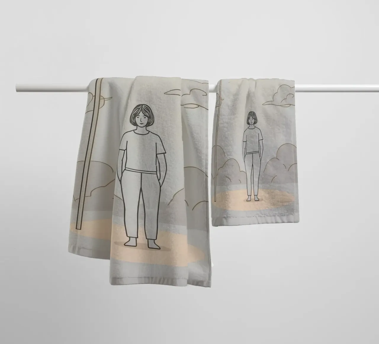 Jeune femme debout sous un lampadaire par une journée nuageuse serviette de bain de DesignDoodle