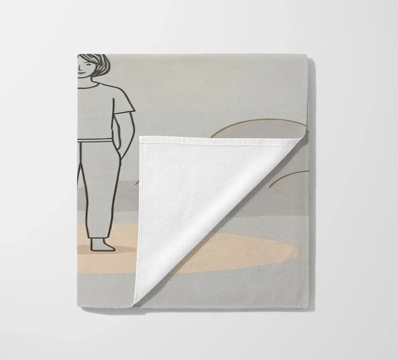 Young woman standing beneath a street lamp on a cloudy day beach towel by DesignDoodle