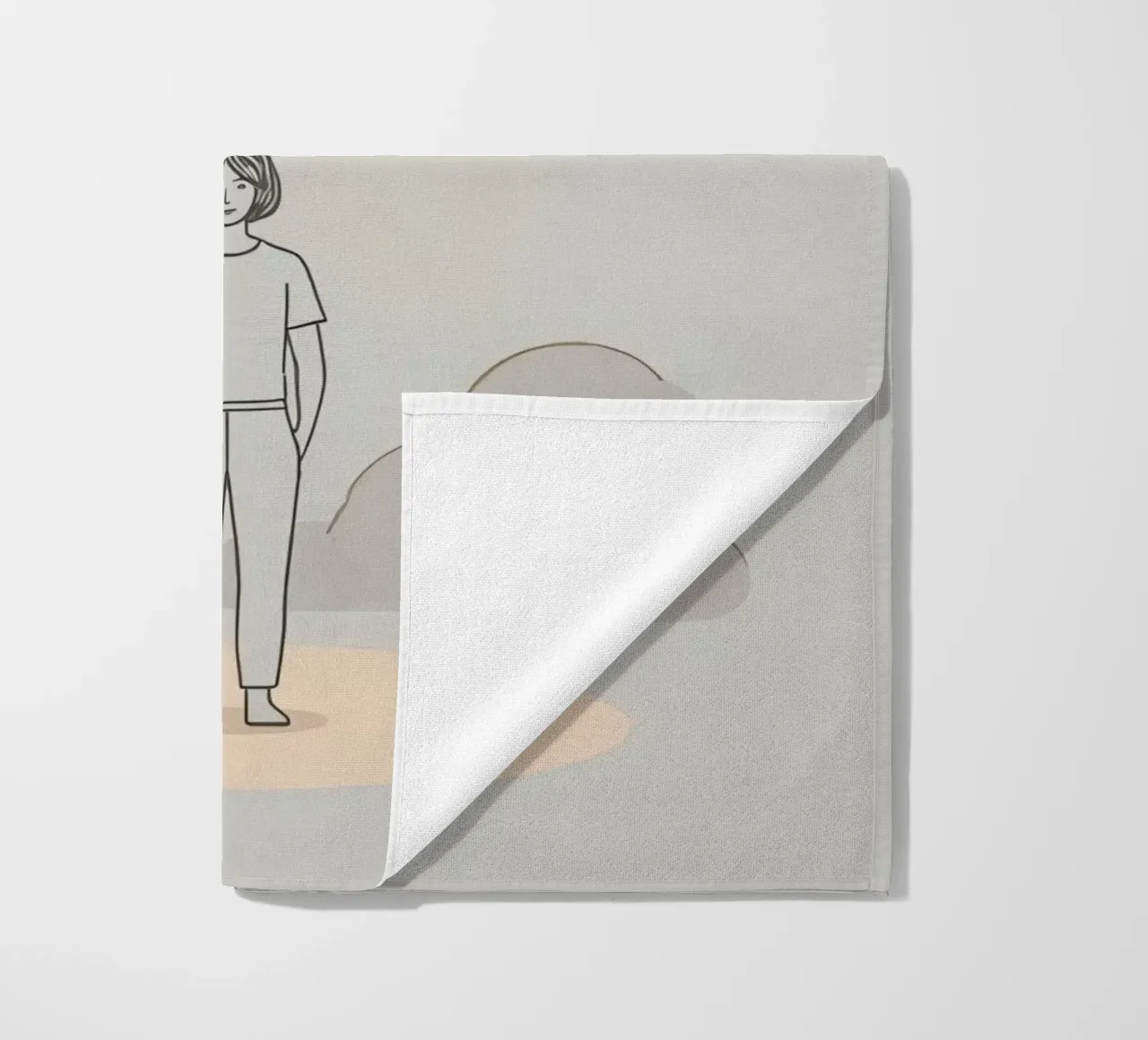 Young woman standing beneath a street lamp on a cloudy day beach towel by DesignDoodle