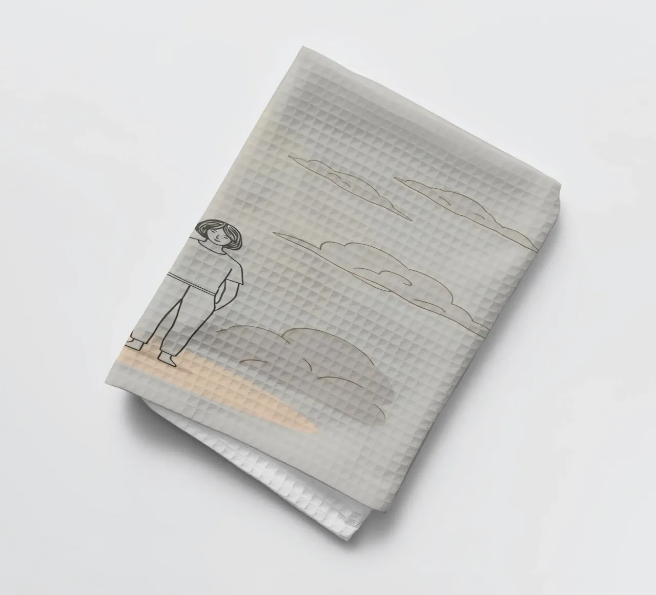 Jeune femme debout sous un lampadaire par une journée nuageuse torchon de DesignDoodle