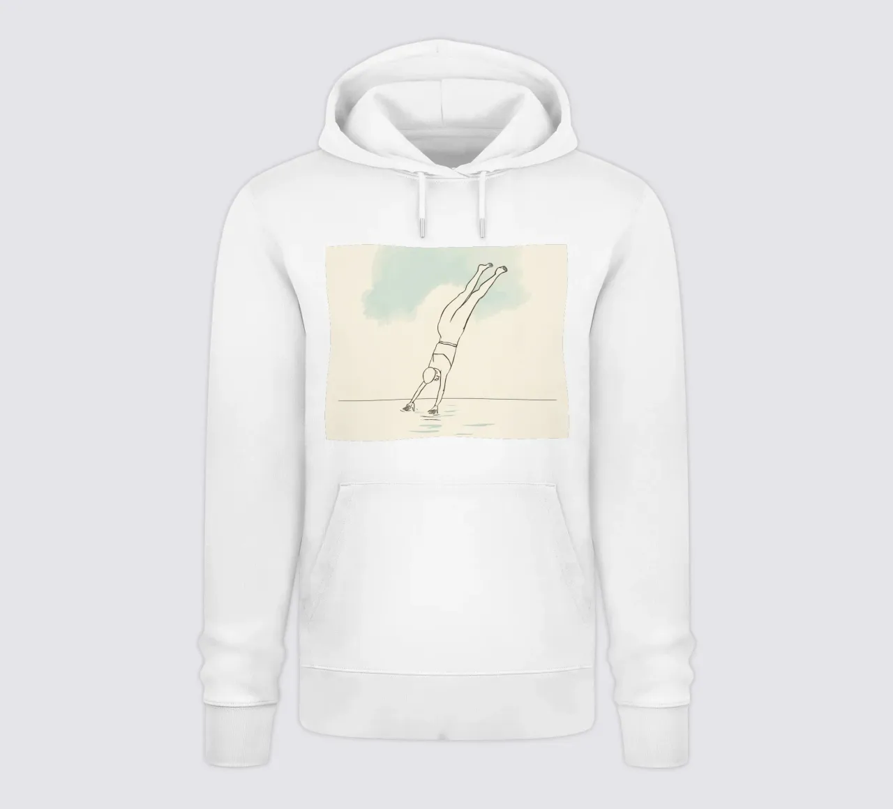 Disegno lineare che mostra un subacqueo che entra in acqua in modo pulito felpa con cappuccio da DesignDoodle