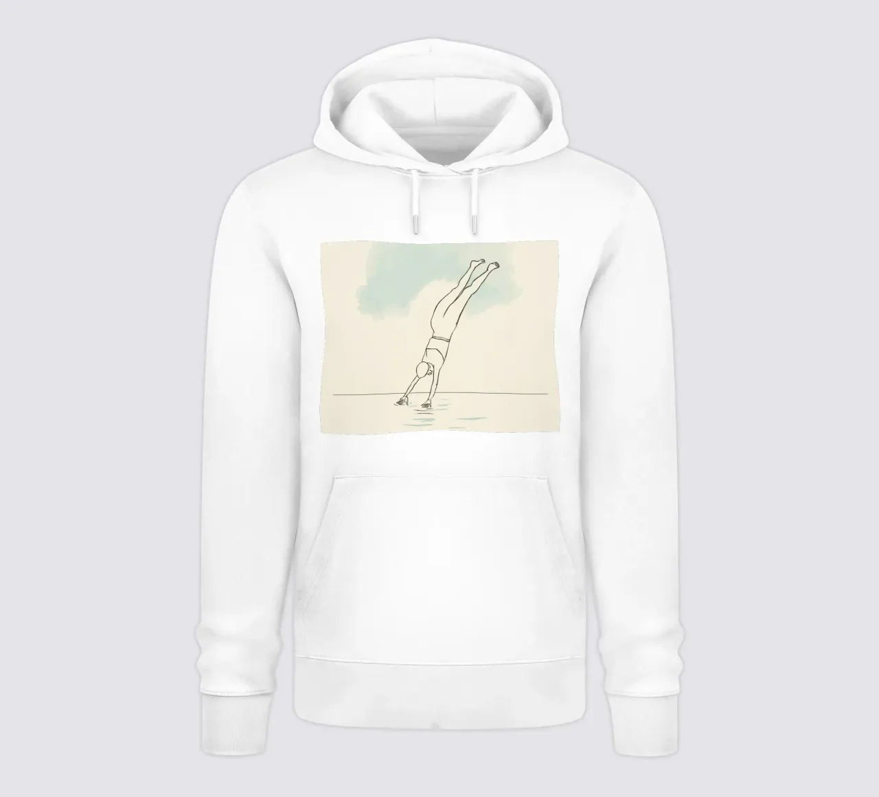 Disegno lineare che mostra un subacqueo che entra in acqua in modo pulito felpa con cappuccio da DesignDoodle
