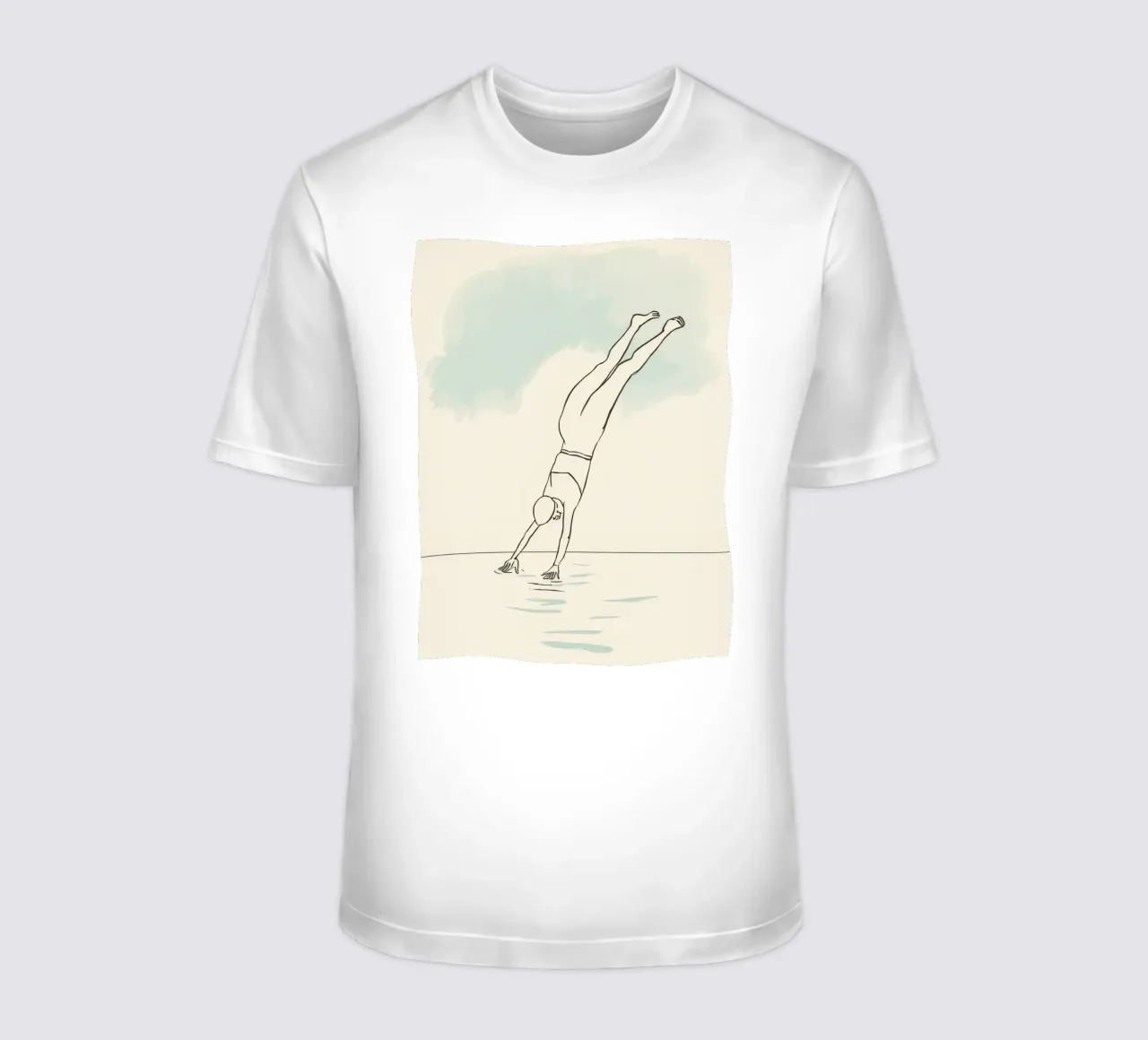 Disegno lineare che mostra un subacqueo che entra in acqua in modo pulito t-shirt da DesignDoodle