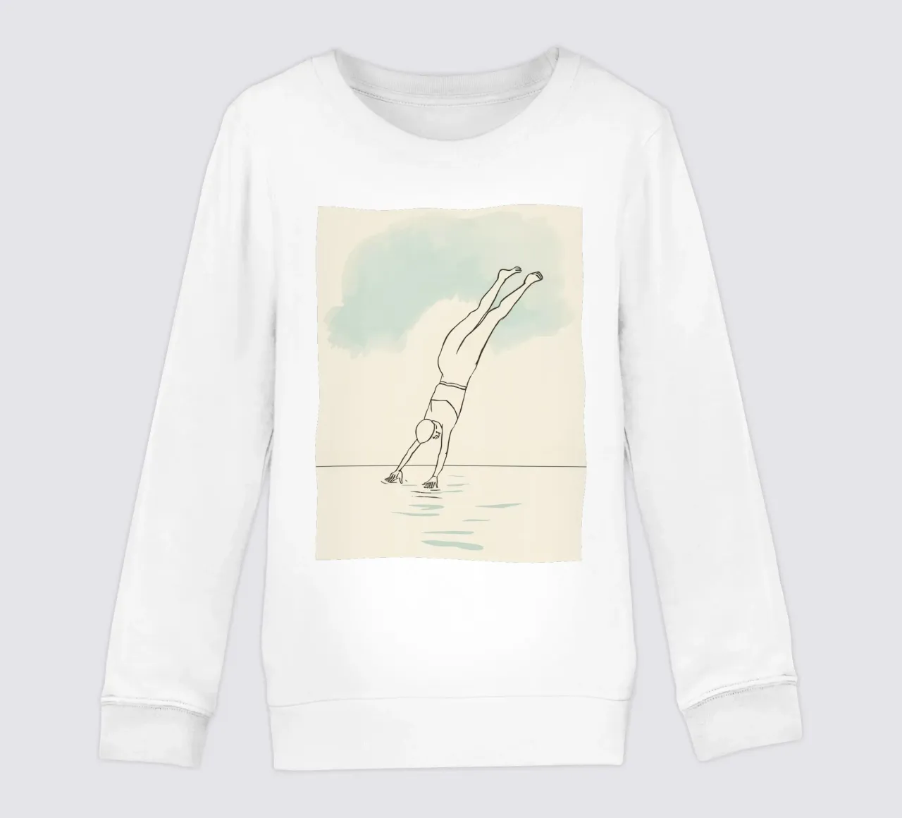 Disegno lineare che mostra un subacqueo che entra in acqua in modo pulito felpa bambino da DesignDoodle