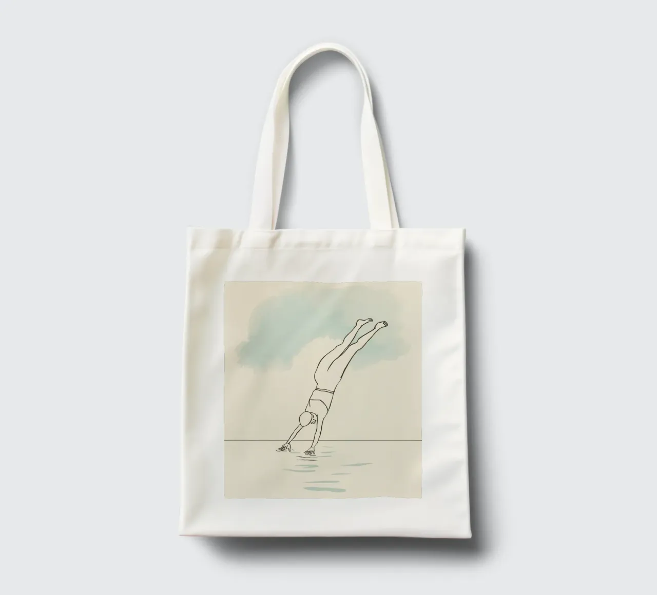 Disegno lineare che mostra un subacqueo che entra in acqua in modo pulito borsa in juta da DesignDoodle
