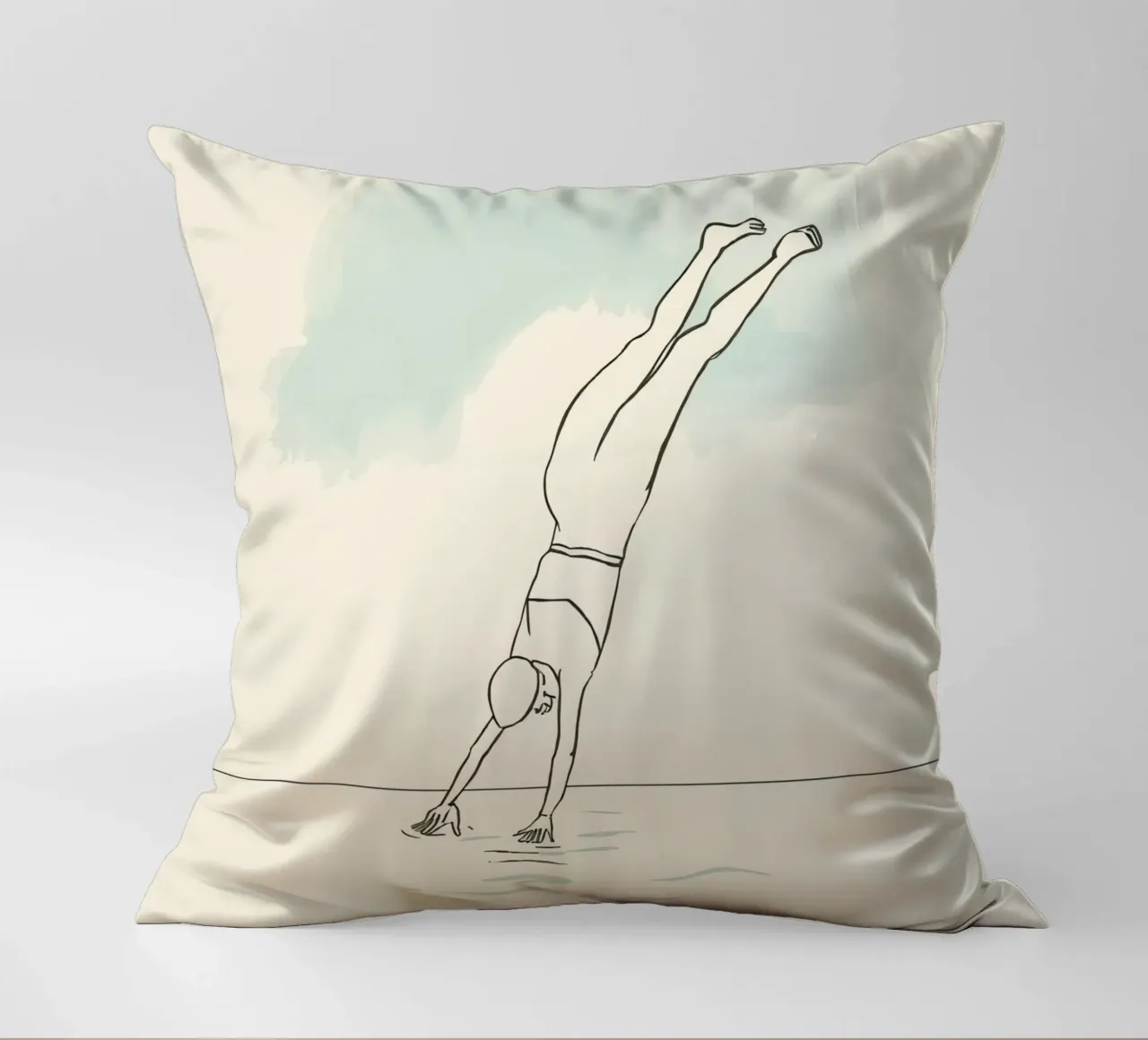 Disegno lineare che mostra un subacqueo che entra in acqua in modo pulito cuscino da DesignDoodle