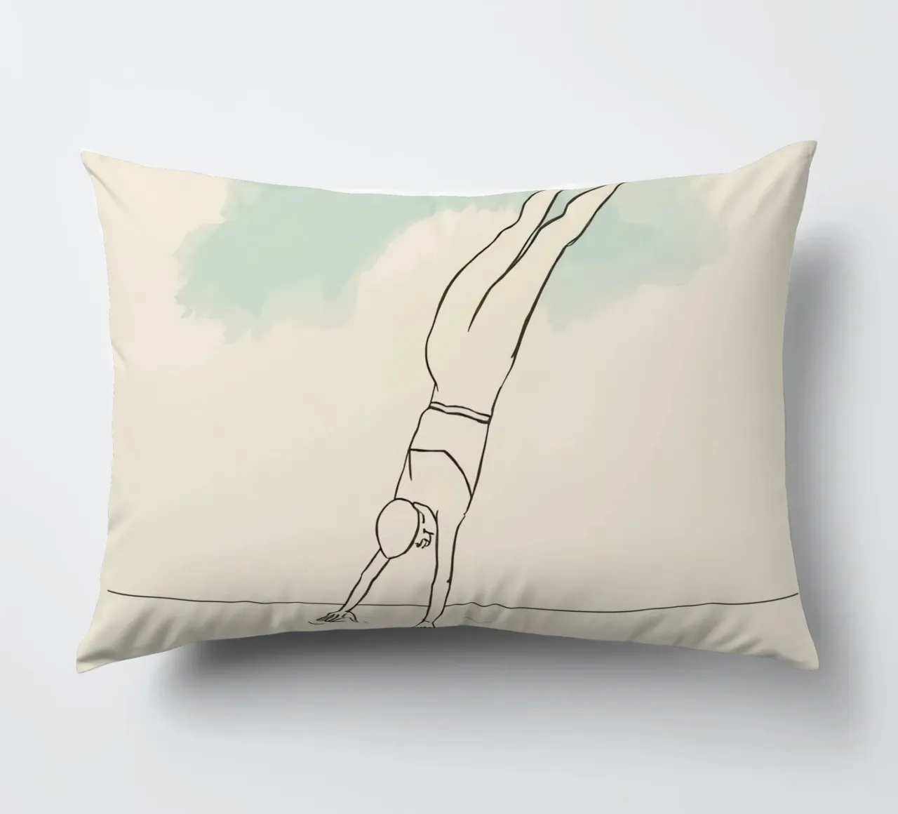Disegno lineare che mostra un subacqueo che entra in acqua in modo pulito cuscino da DesignDoodle