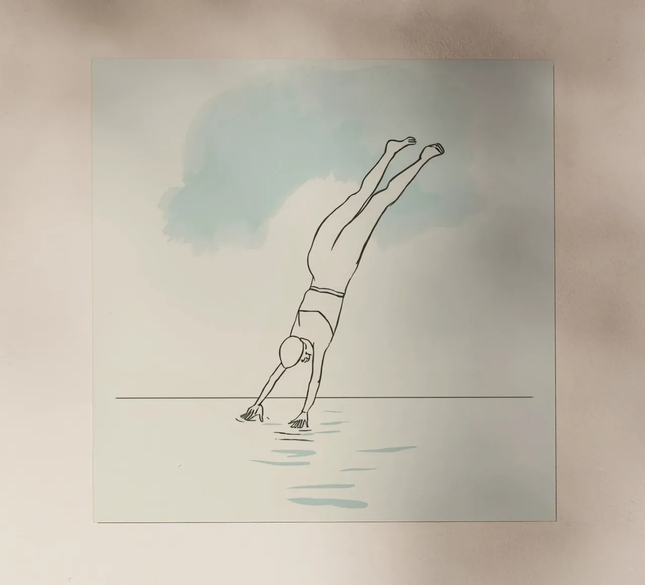 Disegno lineare che mostra un subacqueo che entra in acqua in modo pulito pellicola backlit da DesignDoodle