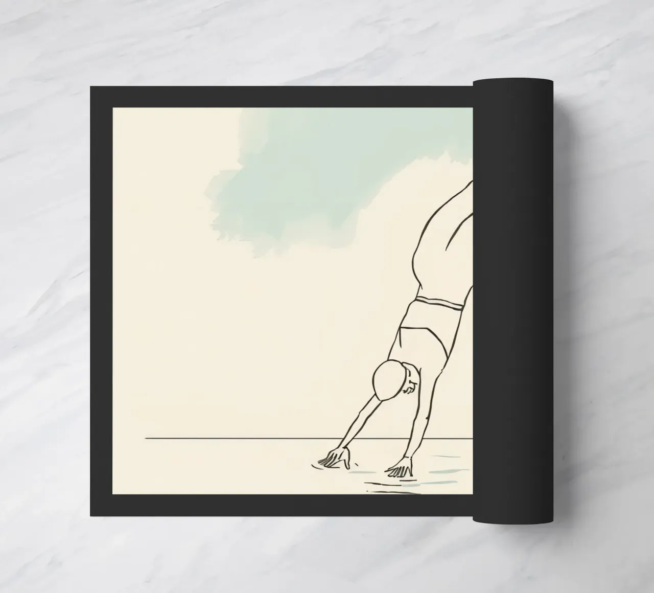 Disegno lineare che mostra un subacqueo che entra in acqua in modo pulito zerbino da DesignDoodle