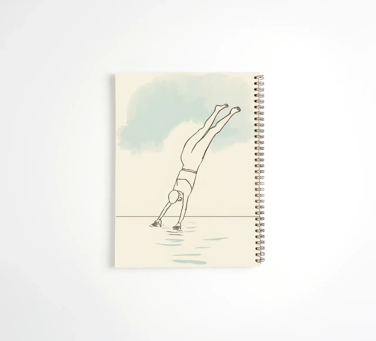 Disegno lineare che mostra un subacqueo che entra in acqua in modo pulito diario ad anelli da DesignDoodle