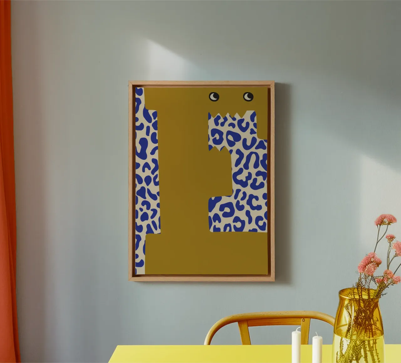 Fun Monster Letter E with leopard background canvas by ALLÉE DE PAPIER