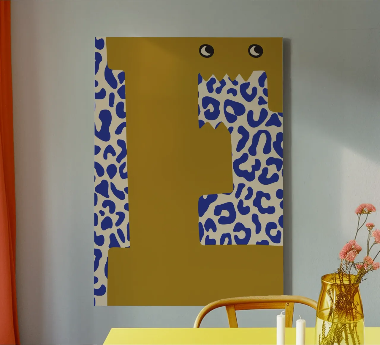 Fun Monster Letter E with leopard background canvas by ALLÉE DE PAPIER