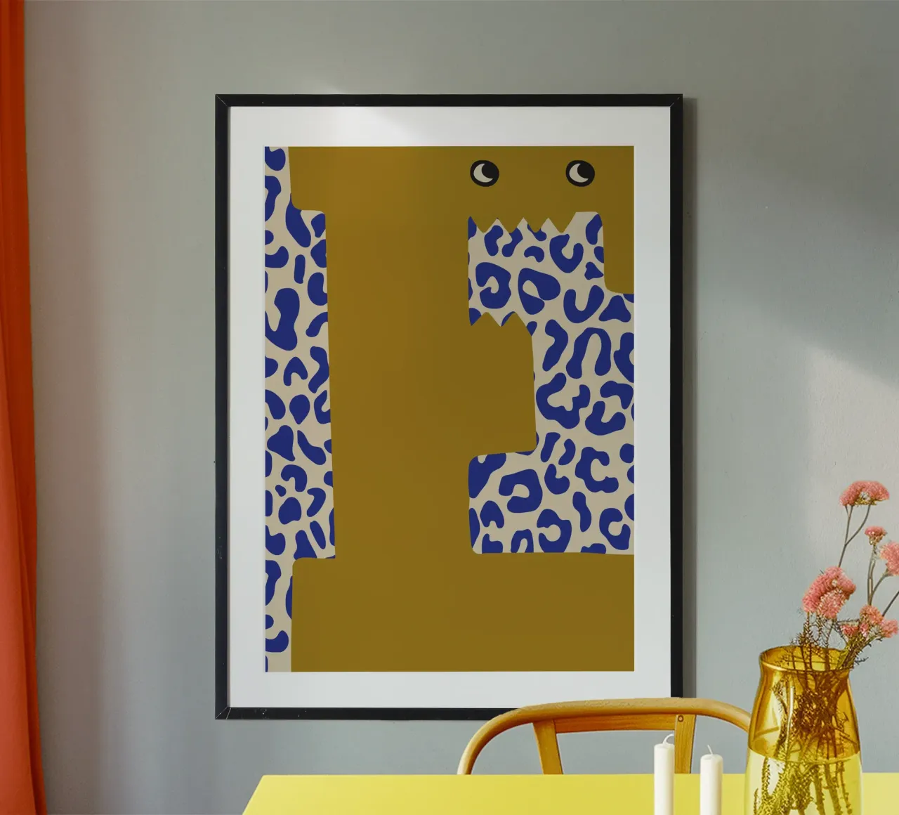 Divertente mostro lettera E con sfondo leopardato carta hahnemühle da ALLÉE DE PAPIER