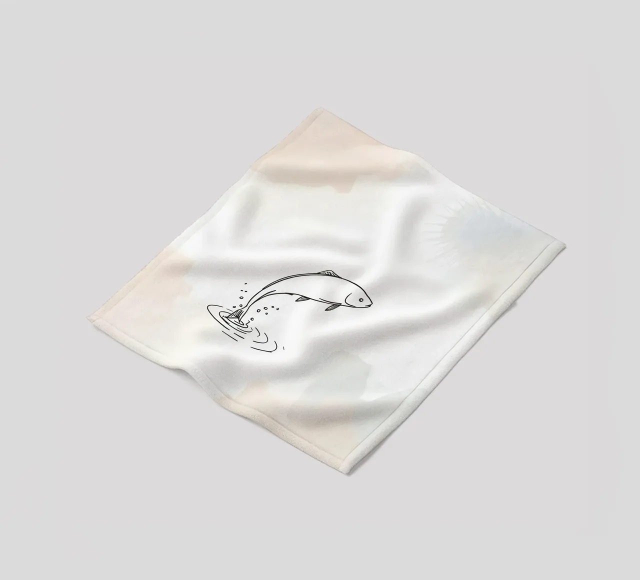 Sketch of a fish leaping from water, with rings and splashes fleece blanket by DesignDoodle