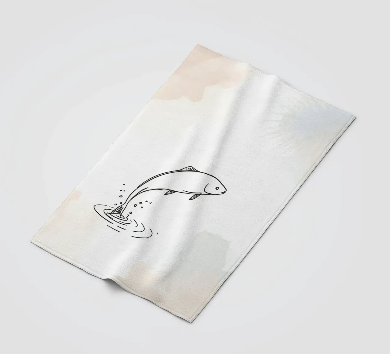 Sketch of a fish leaping from water, with rings and splashes fleece blanket by DesignDoodle