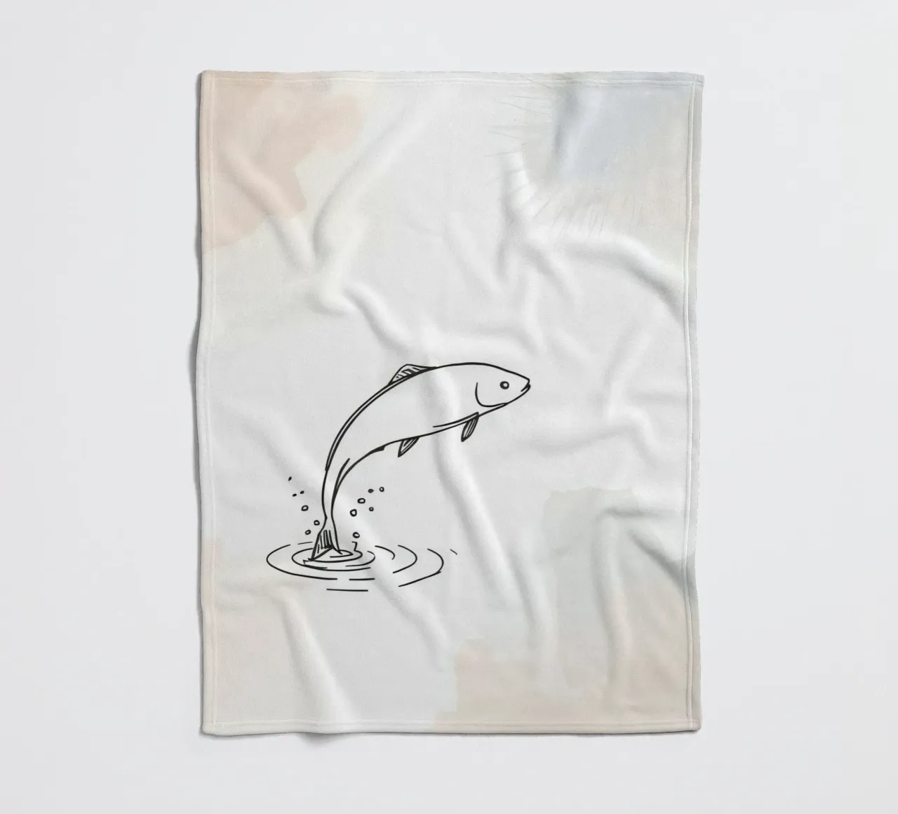 Sketch of a fish leaping from water, with rings and splashes fleece blanket by DesignDoodle