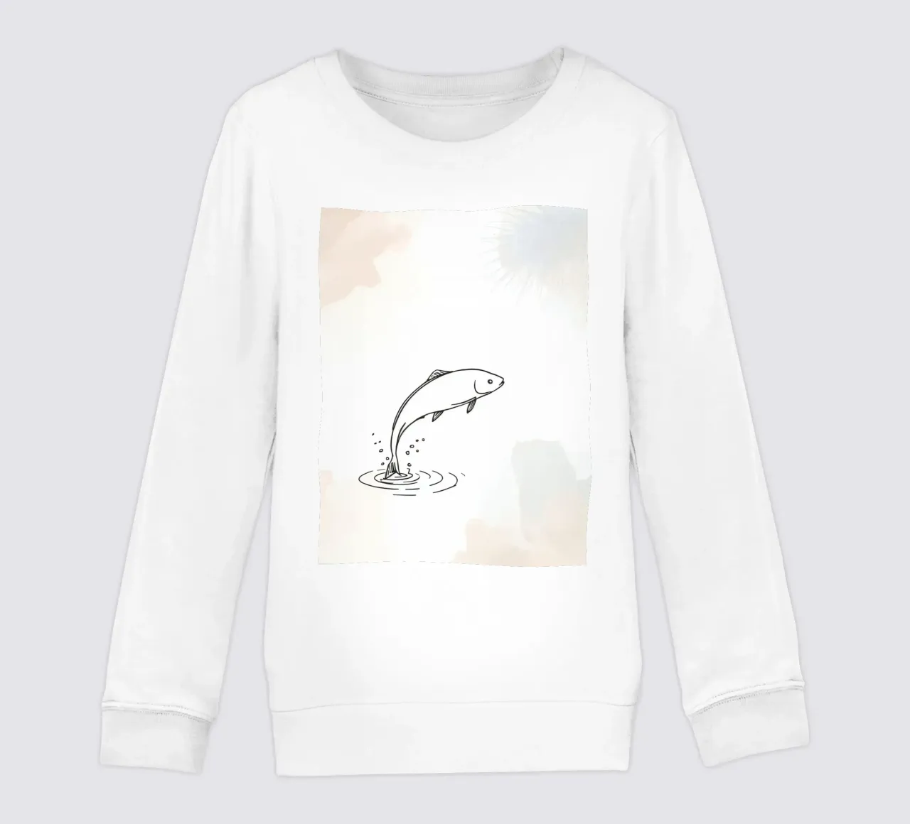 Schizzo di un pesce che salta dall'acqua, con anelli e schizzi felpa bambino da DesignDoodle