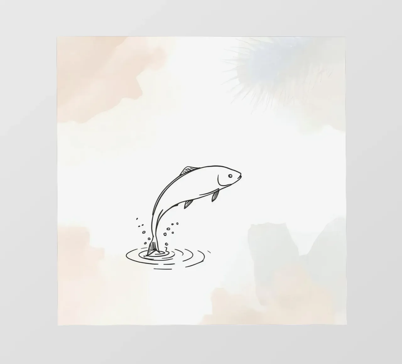 Sketch of a fish leaping from water, with rings and splashes photo wallpaper by DesignDoodle