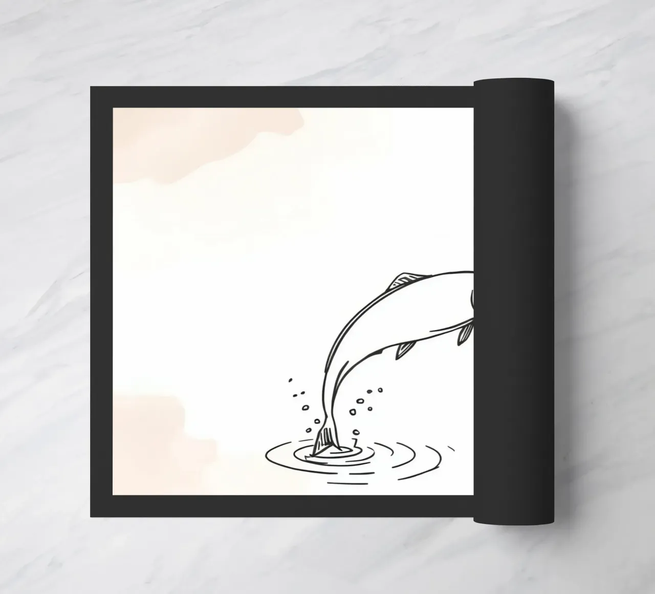 Sketch of a fish leaping from water, with rings and splashes doormat by DesignDoodle