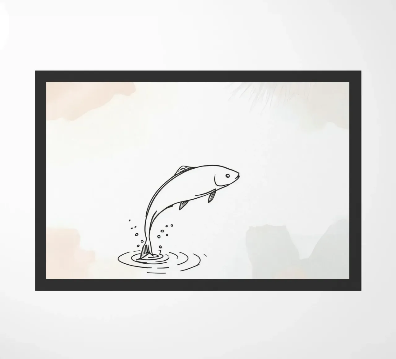 Sketch of a fish leaping from water, with rings and splashes doormat by DesignDoodle