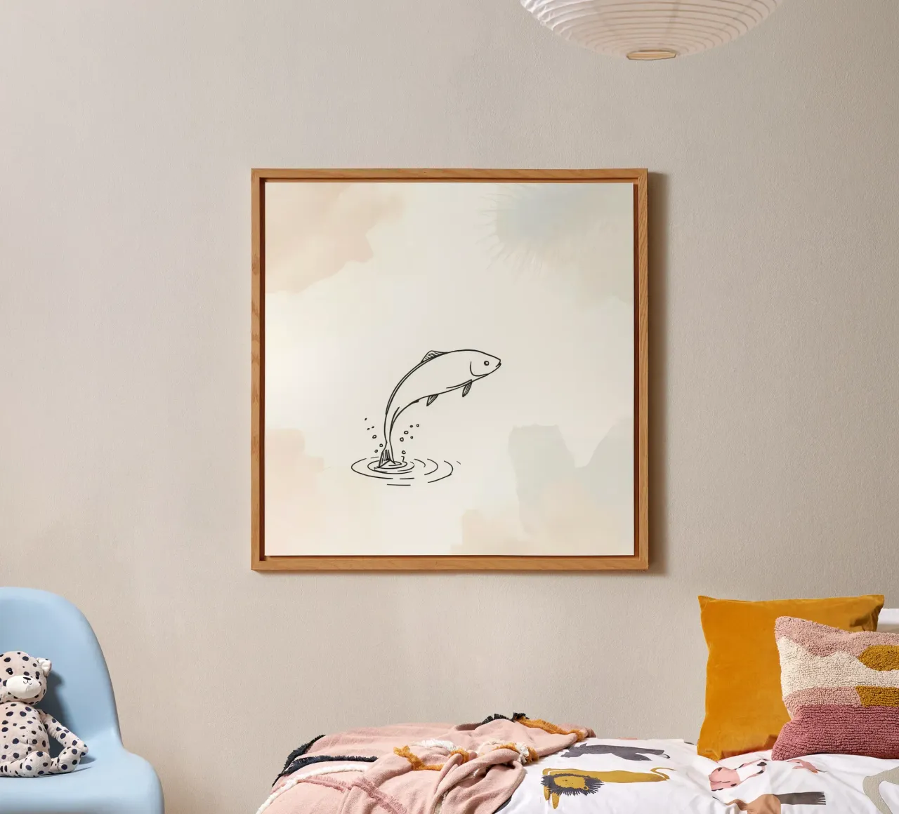 Sketch of a fish leaping from water, with rings and splashes alu-dibond by DesignDoodle