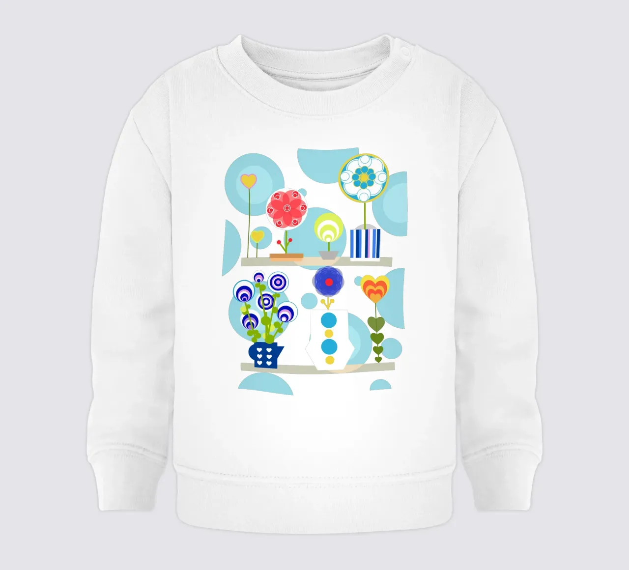Flower Shop - Bunte Blumen in einem Regal vor Türkis baby sweatshirt by Lilou Art