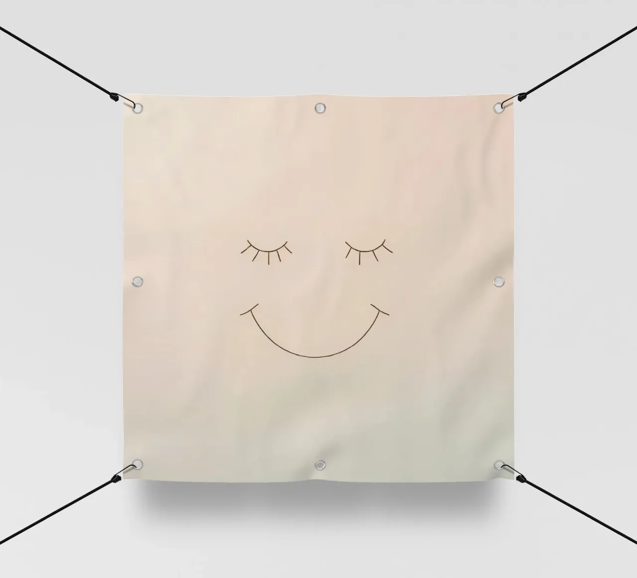Semplice disegno di un volto con occhi chiusi e sorriso telo in pvc da DesignDoodle