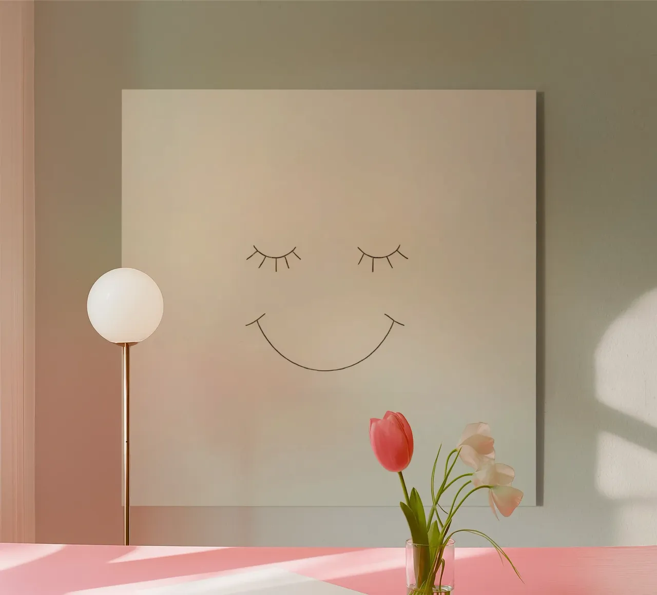 Semplice disegno di un volto con occhi chiusi e sorriso plexiglass da DesignDoodle
