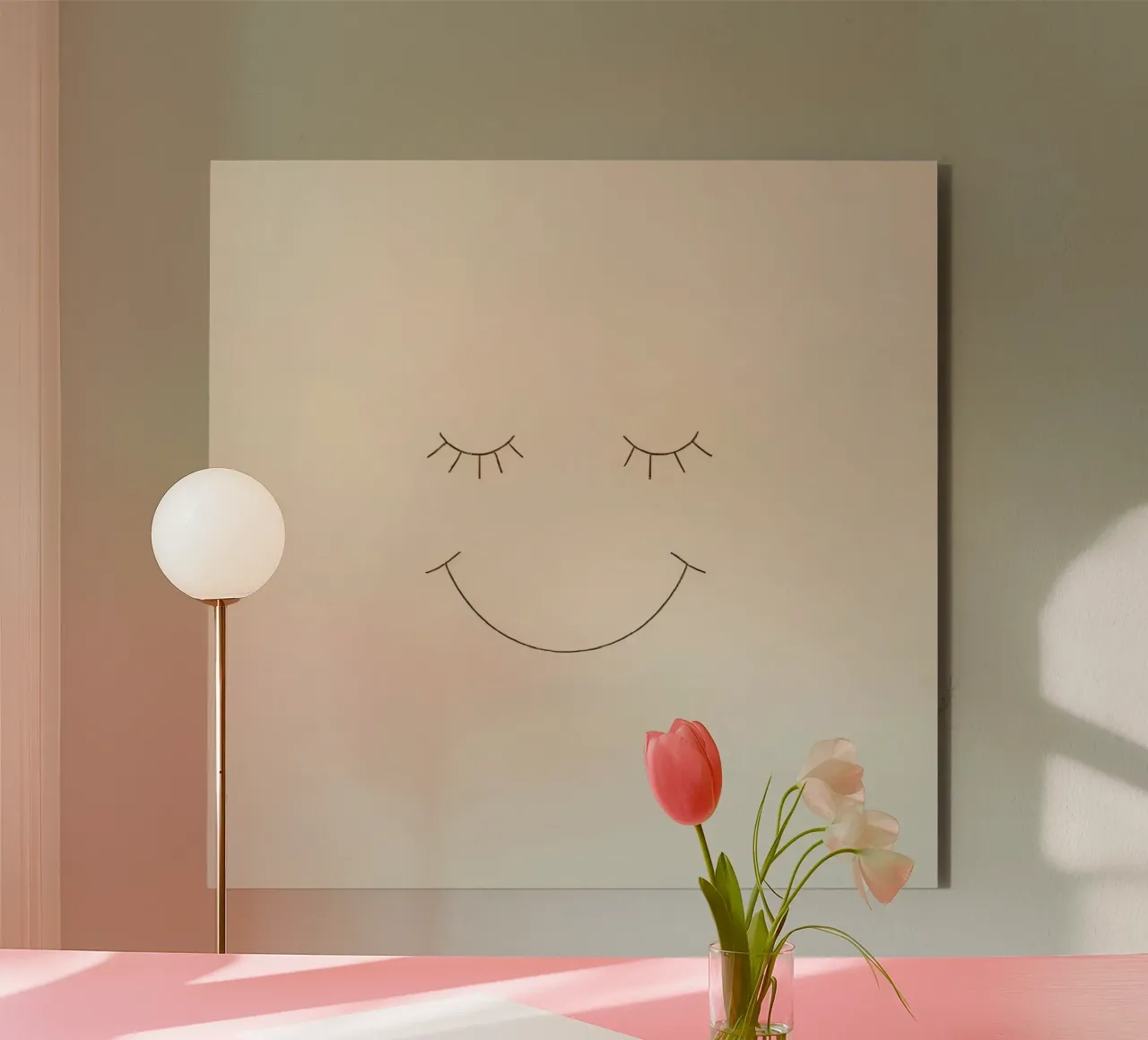 Semplice disegno di un volto con occhi chiusi e sorriso alluminio dibond da DesignDoodle