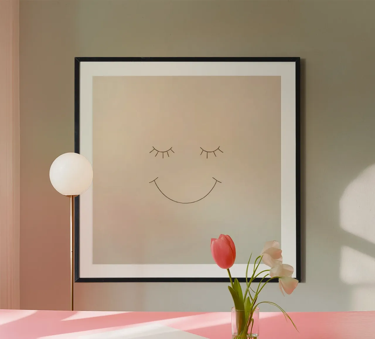 Semplice disegno di un volto con occhi chiusi e sorriso carta hahnemühle da DesignDoodle