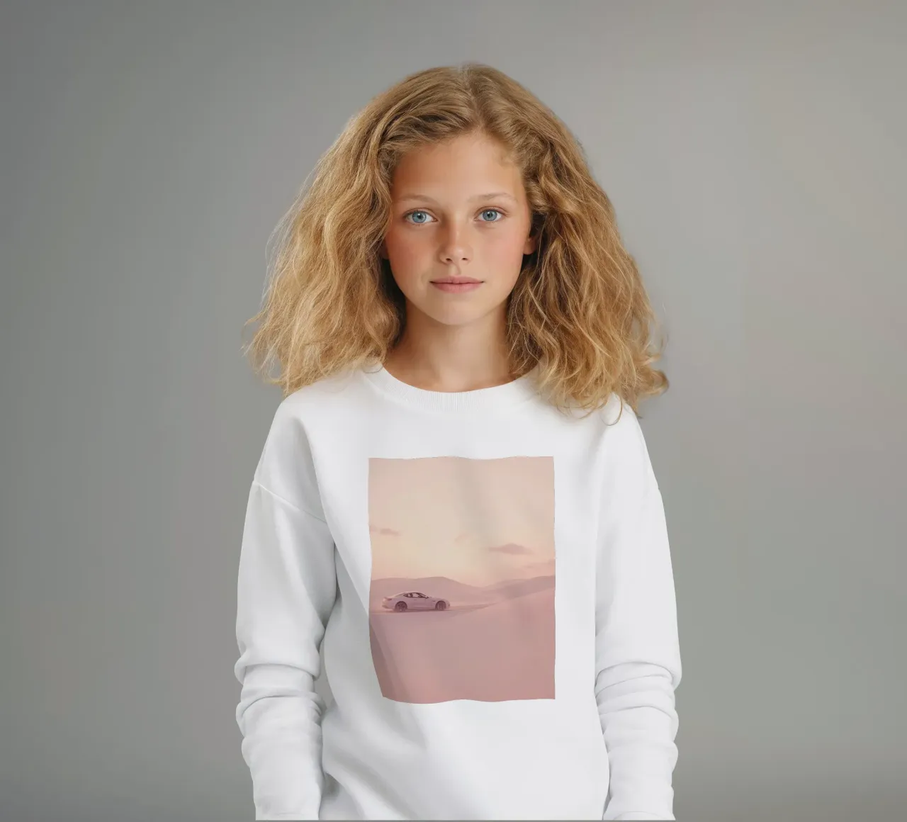Un deportivo blanco recorre las dunas al atardecer sudadera para niño de DesignDoodle
