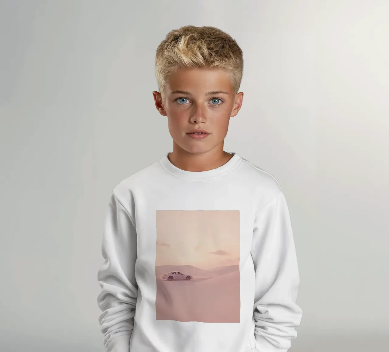 Un deportivo blanco recorre las dunas al atardecer sudadera para niño de DesignDoodle