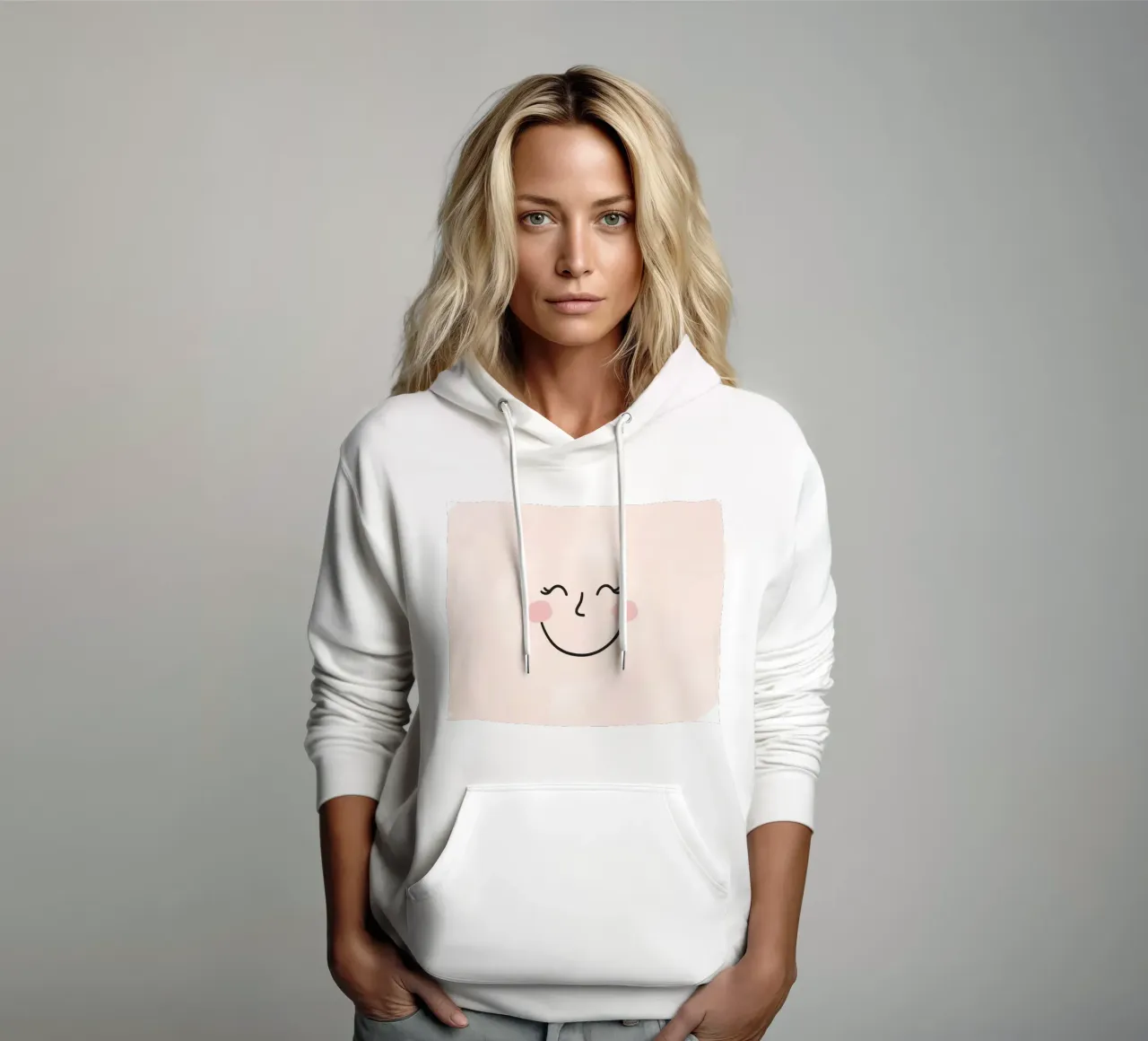 Disegno di una faccia felice su sfondo rosa chiaro felpa con cappuccio da DesignDoodle