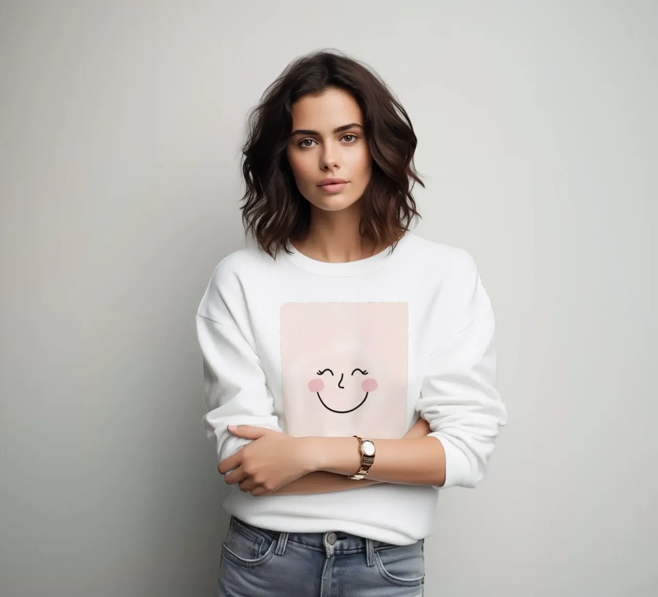 Disegno di una faccia felice su sfondo rosa chiaro felpa da DesignDoodle