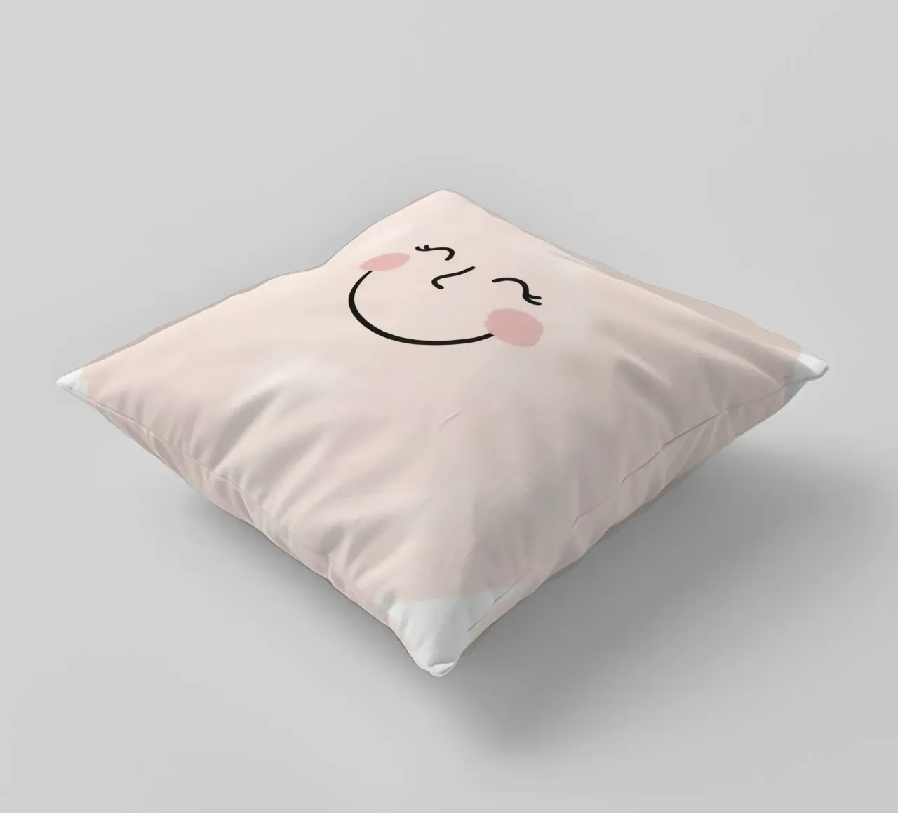 Disegno di una faccia felice su sfondo rosa chiaro cuscino da DesignDoodle