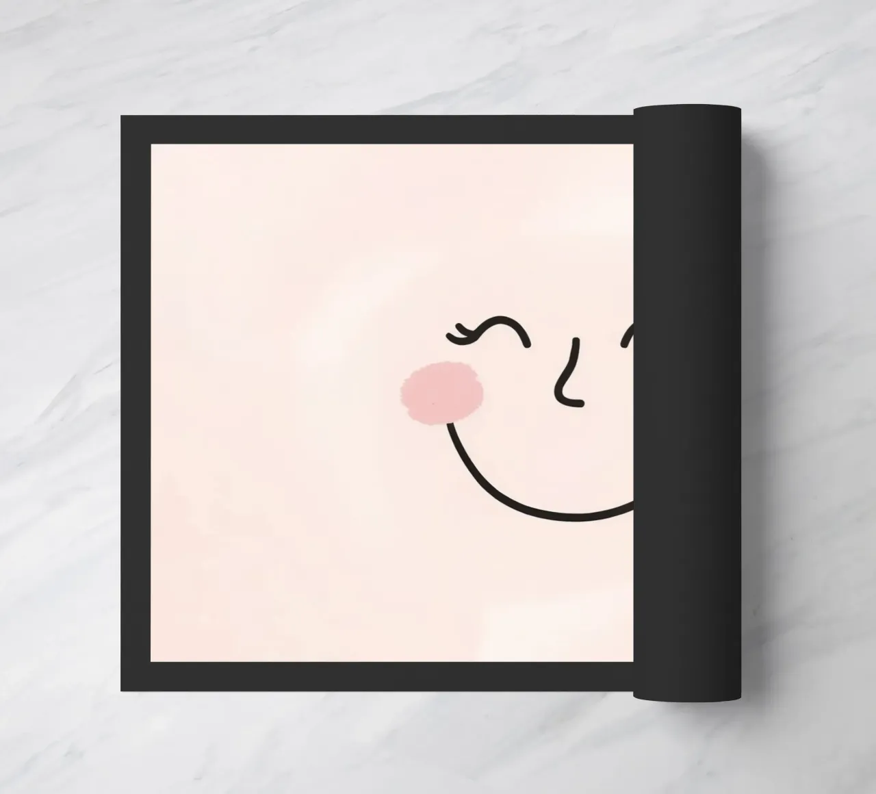 Happy face drawing on light pink background doormat by DesignDoodle