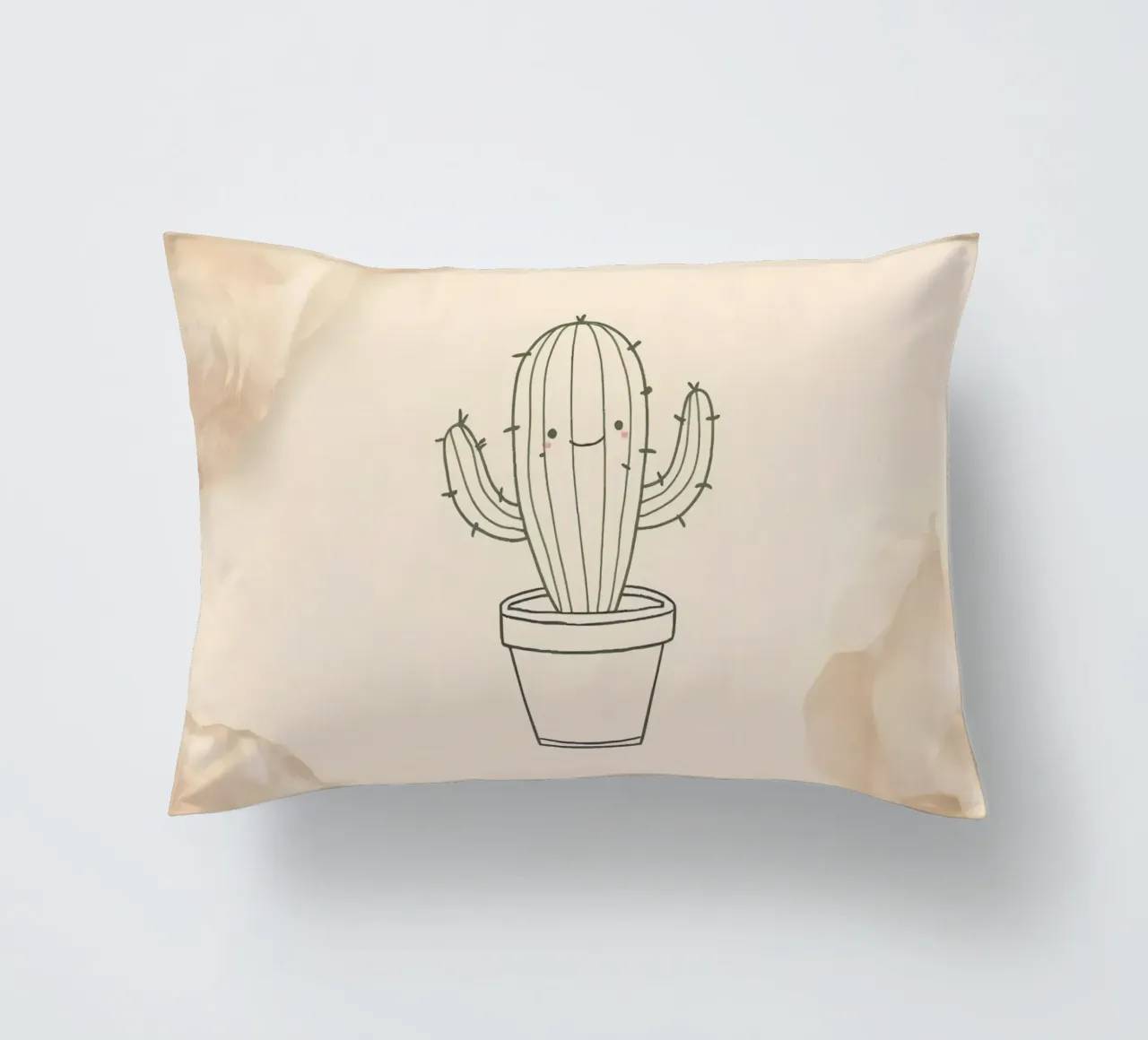 Cactus felice in un'illustrazione di contorno vaso con beige floreale cuscino da DesignDoodle
