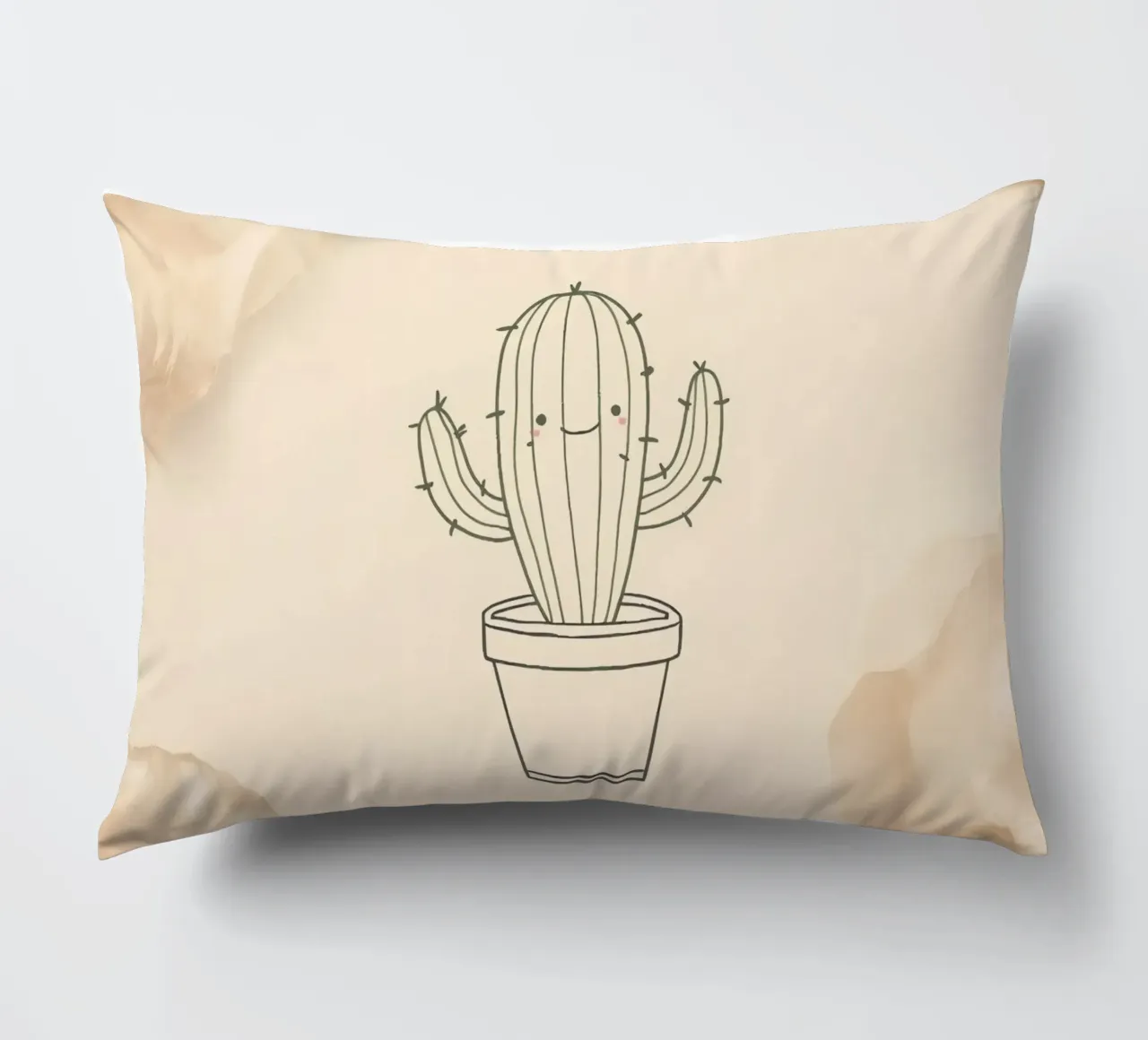 Cactus felice in un'illustrazione di contorno vaso con beige floreale cuscino da DesignDoodle