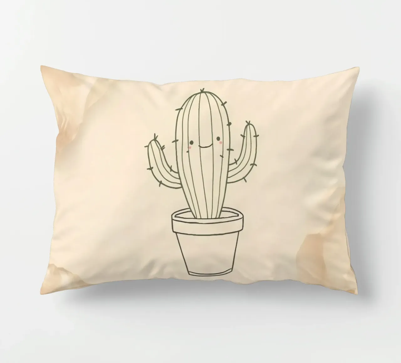 Cactus felice in un'illustrazione di contorno vaso con beige floreale cuscino da DesignDoodle