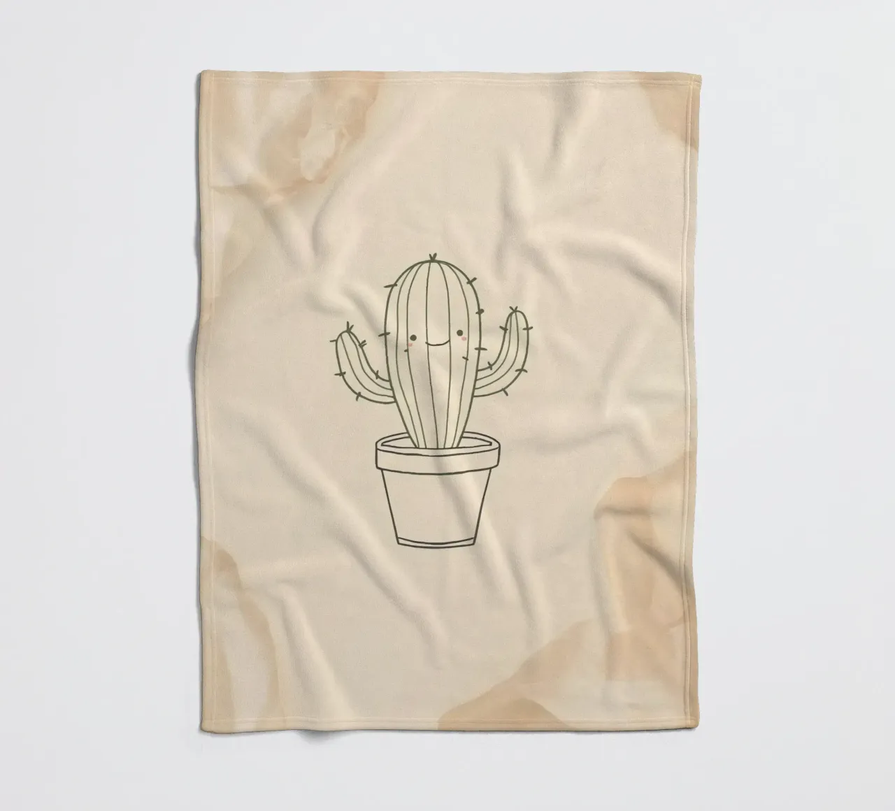 Illustration du contour d'un cactus heureux dans un pot avec des fleurs beiges plaid polaire de DesignDoodle