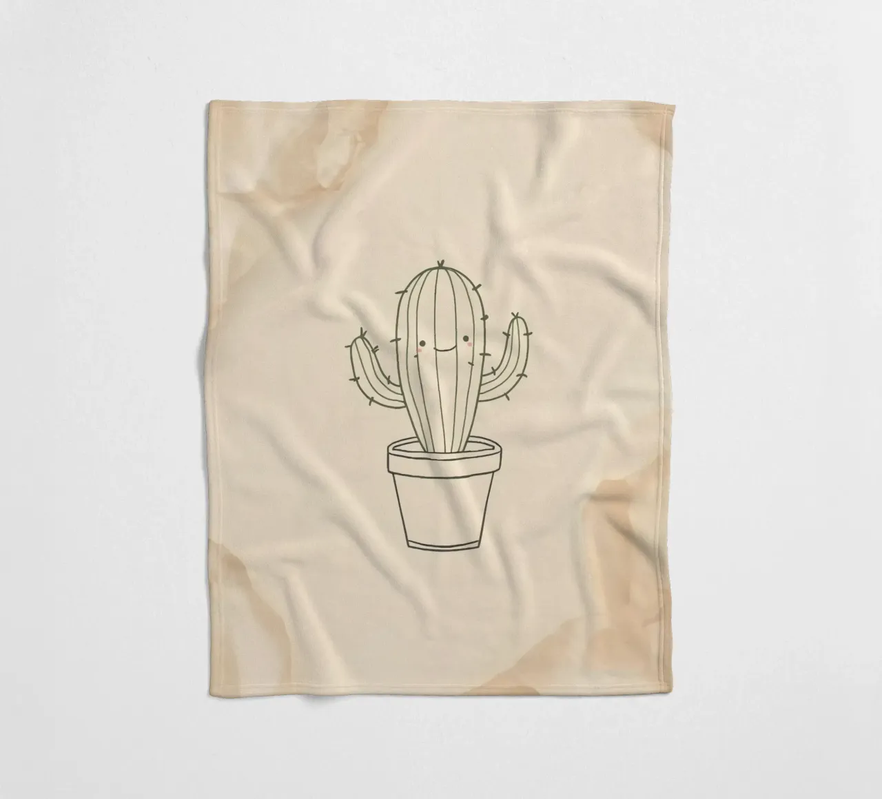 Illustration du contour d'un cactus heureux dans un pot avec des fleurs beiges plaid polaire de DesignDoodle