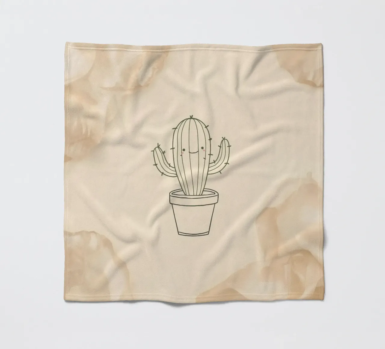 Illustration du contour d'un cactus heureux dans un pot avec des fleurs beiges plaid polaire de DesignDoodle