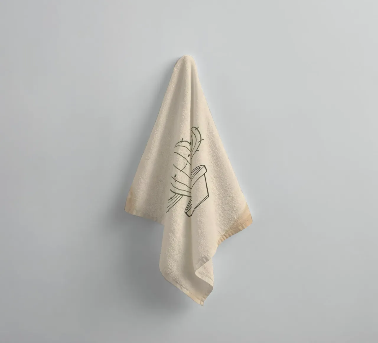 Illustration du contour d'un cactus heureux dans un pot avec des fleurs beiges serviette de bain de DesignDoodle