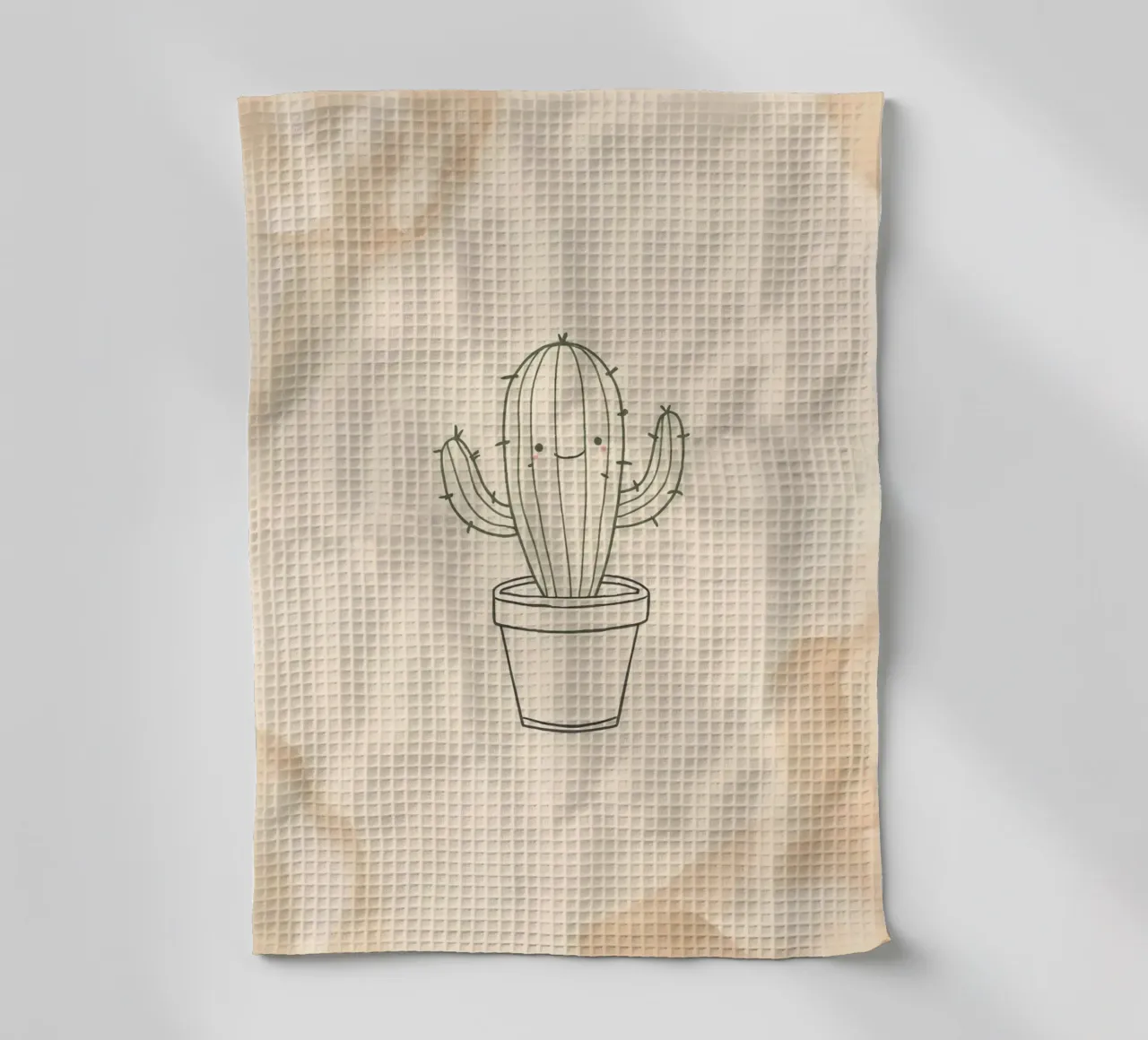 Illustration du contour d'un cactus heureux dans un pot avec des fleurs beiges torchon de DesignDoodle