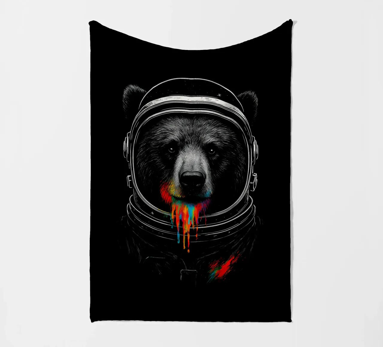 Astronaut Bear with Neon Paint Drips – Cosmic Animal Art coperta in pile da BadrBrand